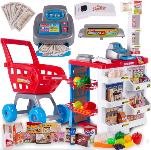 Obchod s pokladňou a nákupným vozíkom Supermarket