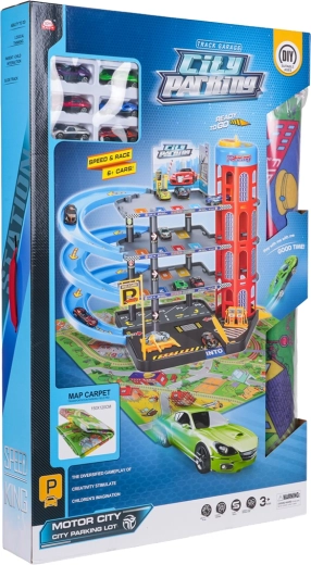 Viacúrovňové parkovisko s výťahom a hernou podložkou + 6 autíčok