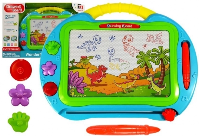 Veľká tyrkysová magnetická kresliaca tabuľka s pečiatkami