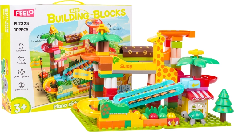 Stavebnica safari guľôčková dráha s klavírom (109 dielov)