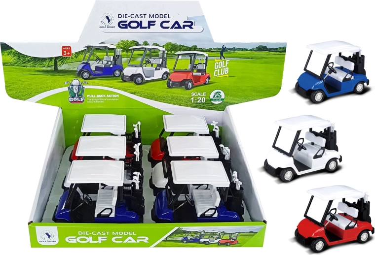 Kovový model golfového vozíka 1:20 so spätným naťahovaním (mix farieb)
