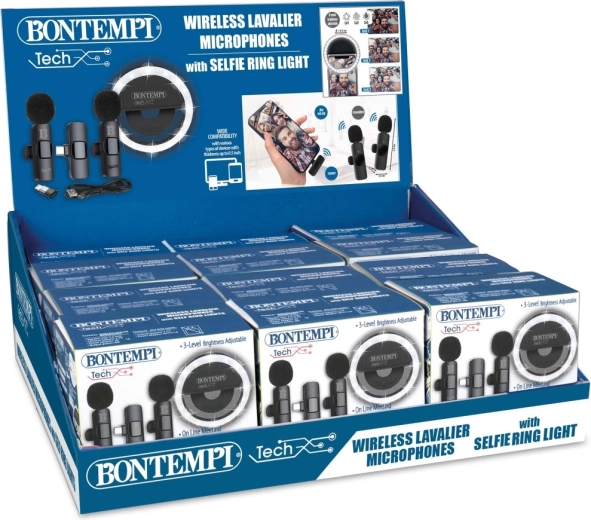 Mini kruhové svetlo a dvojica bezdrôtových klopových mikrofónov USB‑C