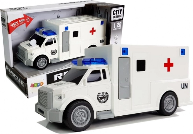 Ambulancia 1:20 s frikčným pohonom, svetlami a zvukmi