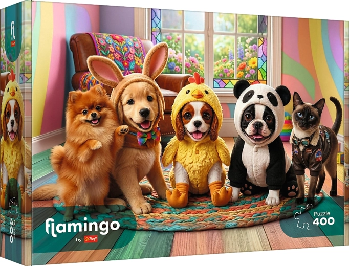 Puzzle Trefl Flamingo: kostýmy pre šteniatka 400 dielikov