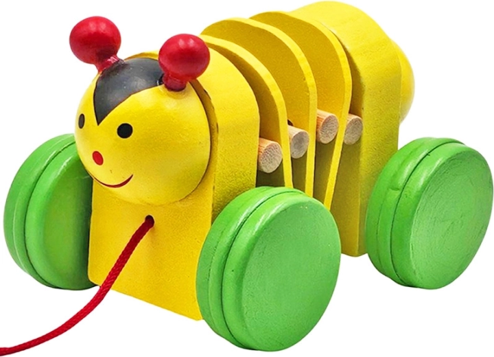 Drevený chrobáčik na kolieskach s povrázkom