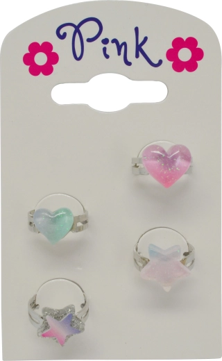 Sada detských prstienkov srdiečka a hviezdičky, 4 ks