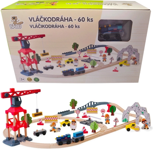 Babu drevená vláčkodráha s žeriavom