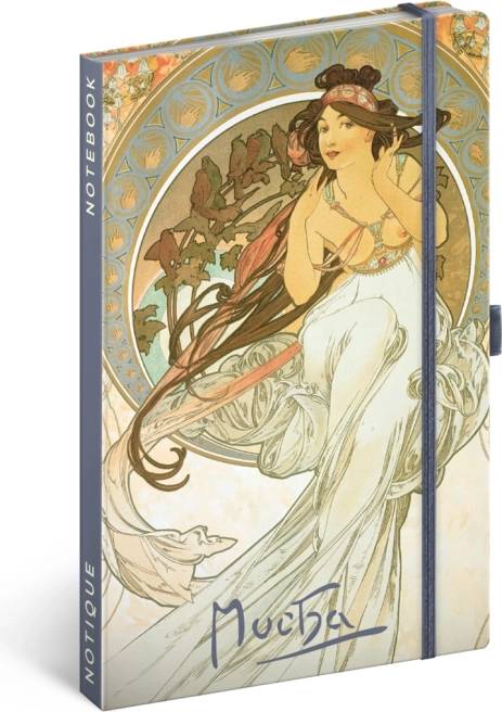 Notes NOTIQUE Alfons Mucha – Hudba, linajkovaný, 13 × 21 cm