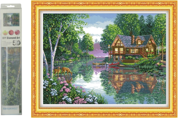 Diamantová mozaika – domček pri jazere