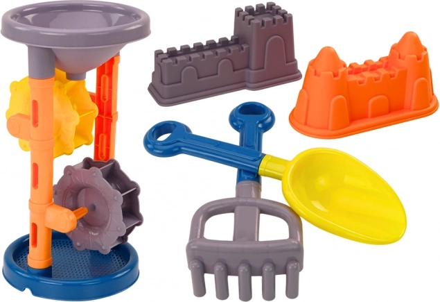 Súprava na piesok Mlynček na piesok Lopatka Hrable Formičky Oranžová