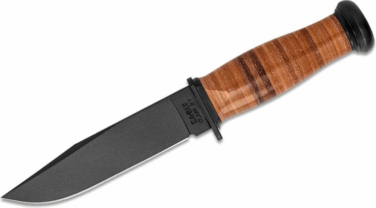 Taktický nôž KA-BAR Mark 1, 12,8 cm, čierny, kožená rukoväť, kožené puzdro