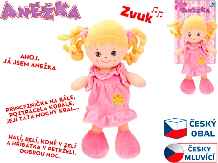 Hovoriaca a spievajúca bábika Anežka 36 cm – mäkká blondínka