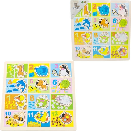 Babu drevené puzzle čísla a zvieratá