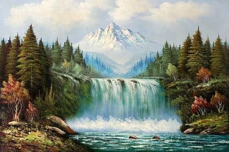 NORIMPEX Maľovanie podľa čísel krajina s vodopádom a horou 40 × 50 cm