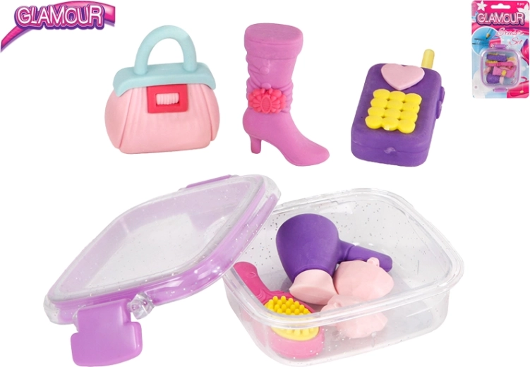 Glamour sada gúm v tvare módnych doplnkov