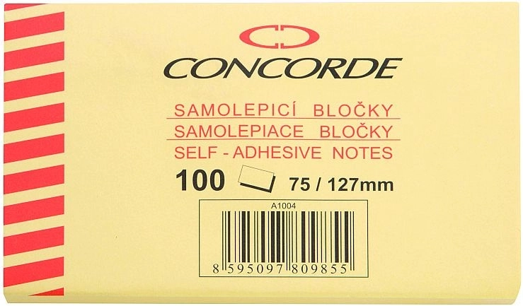Samolepiaci bloček žltý 75 × 127 mm, 100 listov