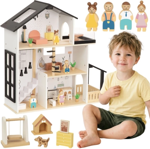 Tooky Toy drevená rezidencia pre bábiky s príslušenstvom (31 dielov)