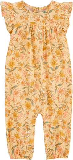 Overal bez nožičiek s krátkym rukávom žltý kvetinový pre dievčatko