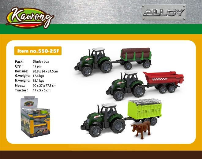 Traktor s prívesom kovový/plastový 17 cm