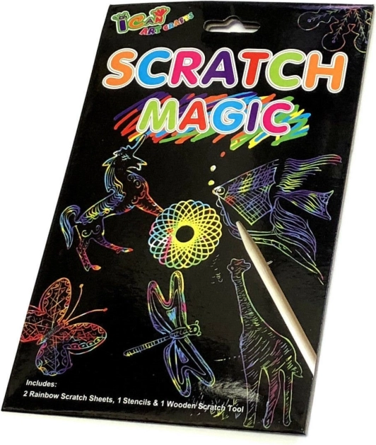 Dúhové škrabacie listy so šablónami a dreveným perom