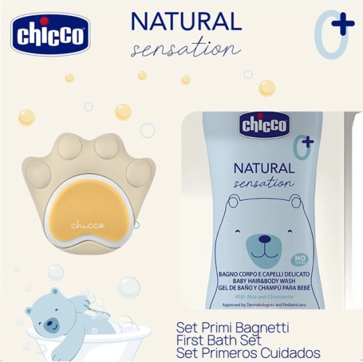 Chicco darčeková sada Natural Sensation s mycou silikónovou hubkou labka