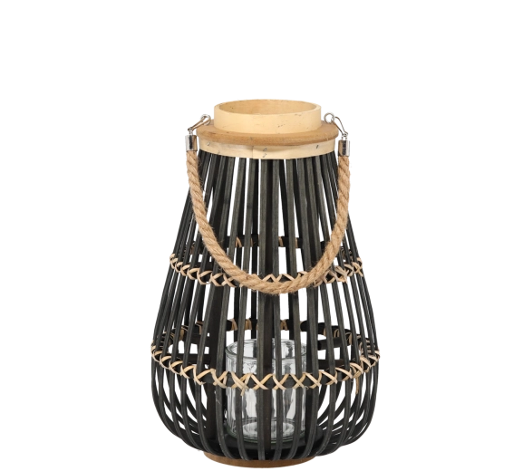 Drevený lampáš 25 × 40 cm so sklenenou vložkou – čierny