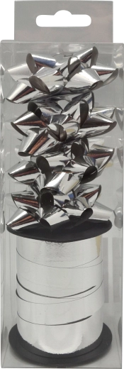 Sada strieborných darčekových mašlí so stuhou 10 m, 4 ks