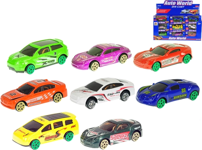 Kovové pretekárske autíčko 7 cm, mierka 1:64, voľnobeh