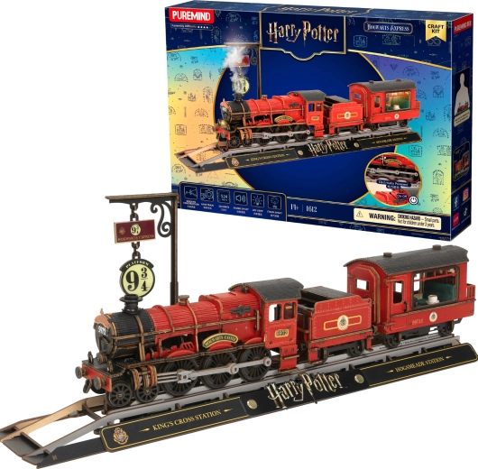 Puremind Harry Potter drevený 3D model vlaku Hogwarts Express so svetlom a zvukom