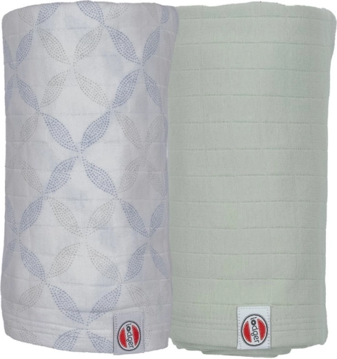 Lodger swaddler z organickej bavlny Matcha peppermint/blue fogg 110 × 110 cm - 2 kusy