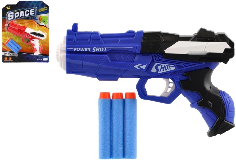 Plastová pištoľ na penové náboje 18 cm s 3 nábojmi - 1 kus