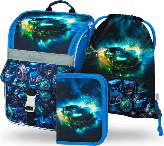 Baagl školský set Zippy pretekárske auto – aktovka, peračník a vrecko