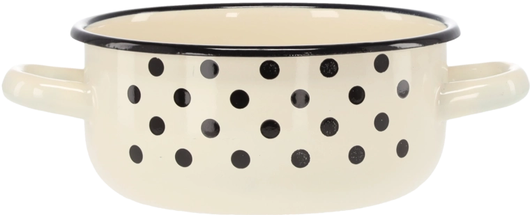 Smaltovaný rajnák s dvoma ušami 1,5 l, 16 cm, biely s bodkami