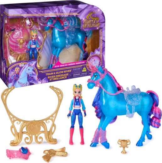 Unicorn Academy Isabel a River – svietiaci jednorožec s bábikou a doplnkami