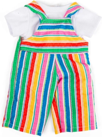 Bigjigs Toys pruhované nohavice s trakmi a biele tričko pre bábiku 28 cm