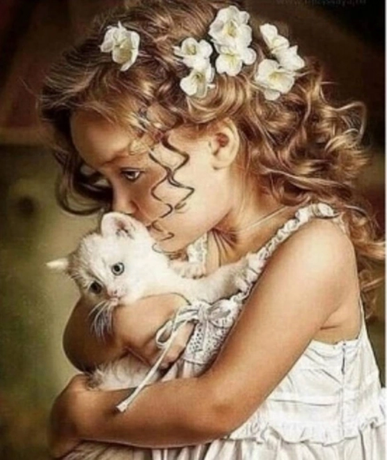 Diamantová mozaika - Dievča s mačiatkom