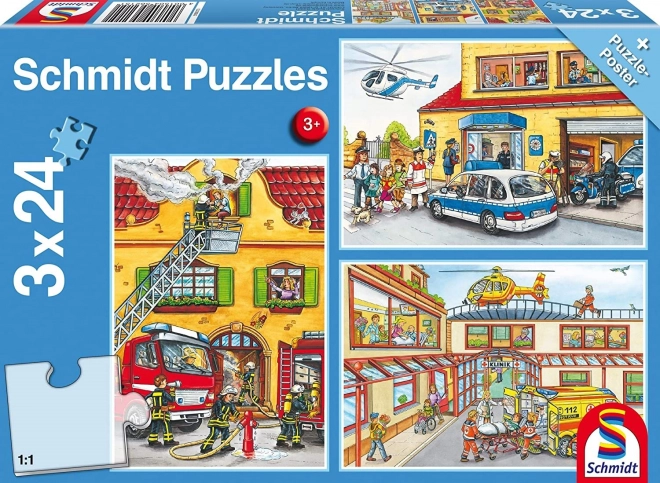Puzzle polícia, hasiči a záchranári 3x24 dielikov