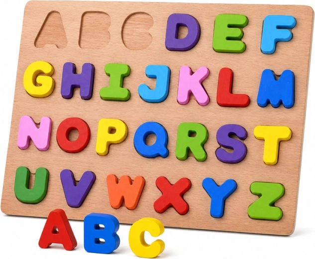Drevené puzzle abeceda – farebné písmenká (26 dielikov)