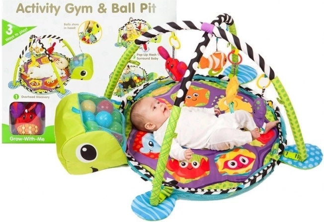 Vzdelávacia hracia deka pre dojčatá korytnačka 3v1 s bazénikom a loptičkami