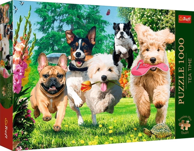 Trefl Puzzle Premium Plus Tea Time: Psie šibalstvá v záhrade 1000 dielikov