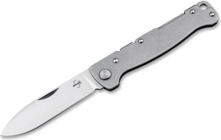 Böker Plus Atlas Drop Point vreckový nôž 7,1 cm, satén, oceľ Stonewash