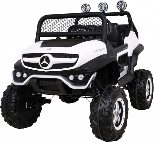Mercedes‑Benz Unimog pre deti 4x4 s diaľkovým ovládaním, LED a MP3 – biely