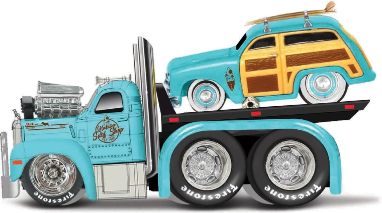 Maisto Muscle Transports 1953 Mack B-61 valník s 1950 Ford Woody 1:64