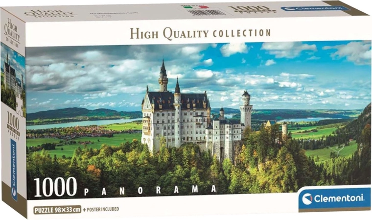 Panoramatické puzzle CLEMENTONI – zámok Neuschwanstein, 1000 dielikov
