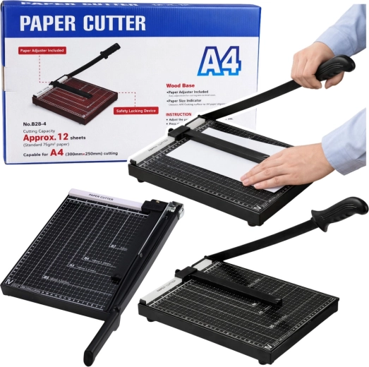 Kancelárska gilotína na papier A4, kovová, čierna