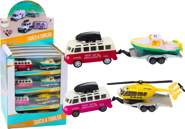 Terénne autíčko s loďou alebo helikoptérou kovové