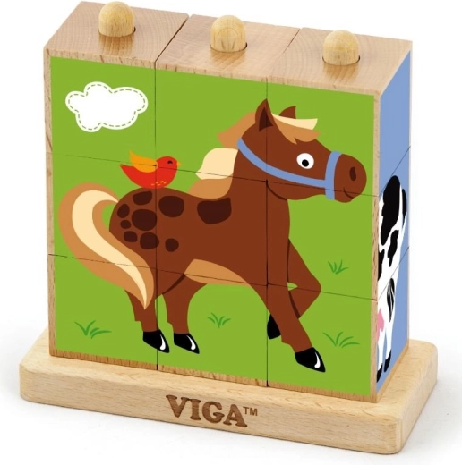 VIGA nasúvacie kocky – domáce zvieratká (9 kociek)
