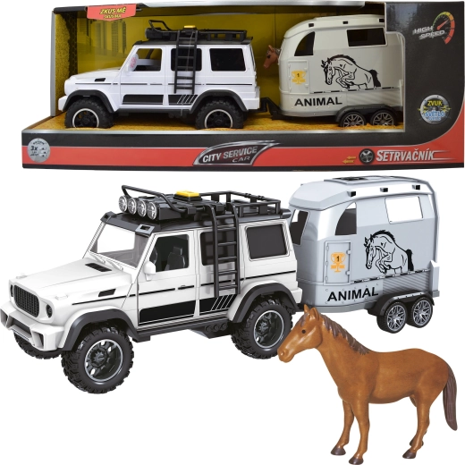 Terénne auto s prívesom a koňom 1:14 so zvukmi a svetlami