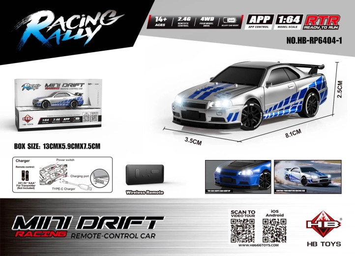 Diaľkovo ovládané auto Mini Drift SmokeRacer strieborné