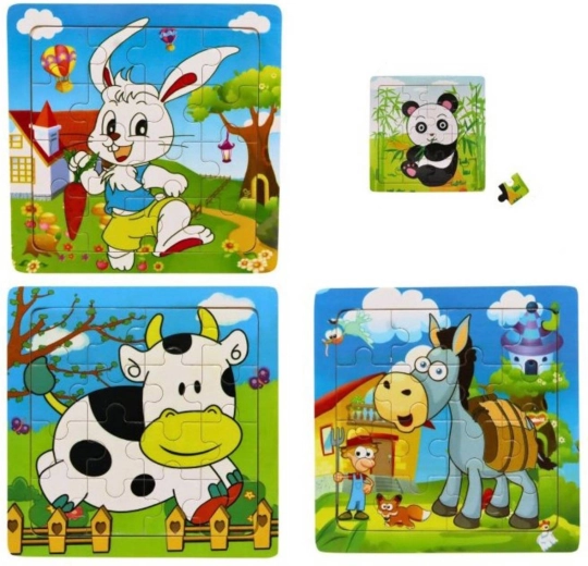 Drevené puzzle so zvieratkami 15 × 15 cm, 16 dielikov - 1 kus